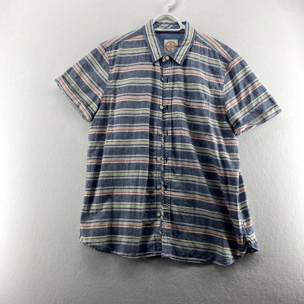 Fatface Button Down Striped Tee Blue/White/Green/Pink‎ Linen Blend Mens Size XL